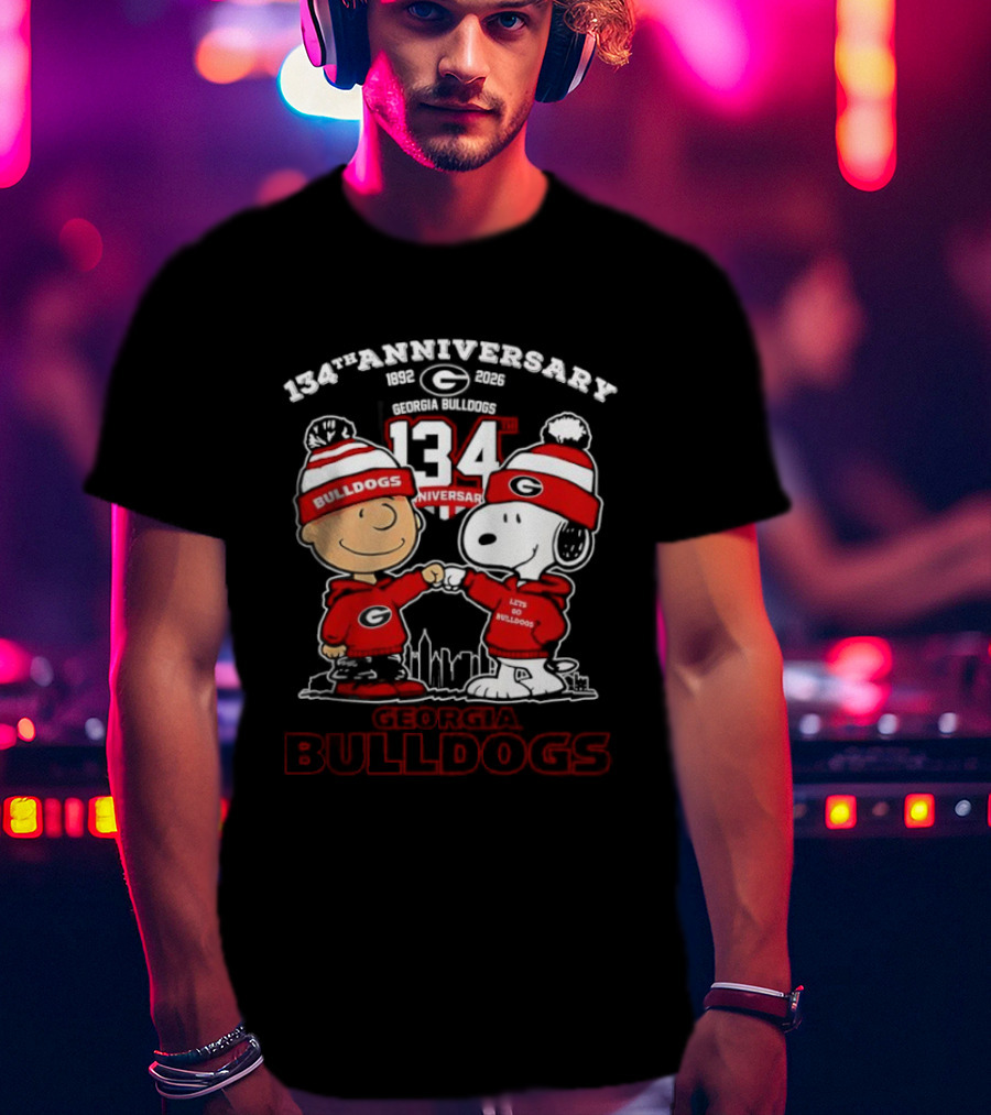 Georgia Bulldogs 134th Anniversary Peanuts Charlie Brown Snoopy Celebration T-Shirt