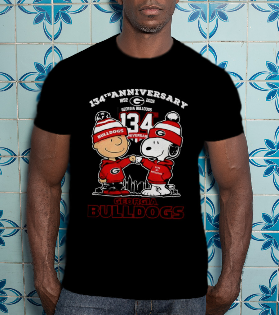 Georgia Bulldogs 134th Anniversary Peanuts Charlie Brown Snoopy Celebration T-Shirt