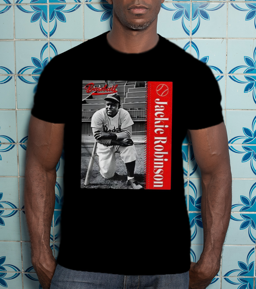 Jackie Robinson Baseball Dodgers Vintage Black And White Image T-Shirt