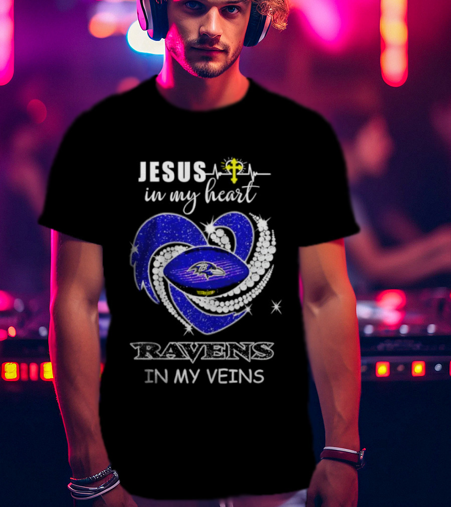 Jesus In My Heart Ravens In My Veins Football Spirit T-Shirt