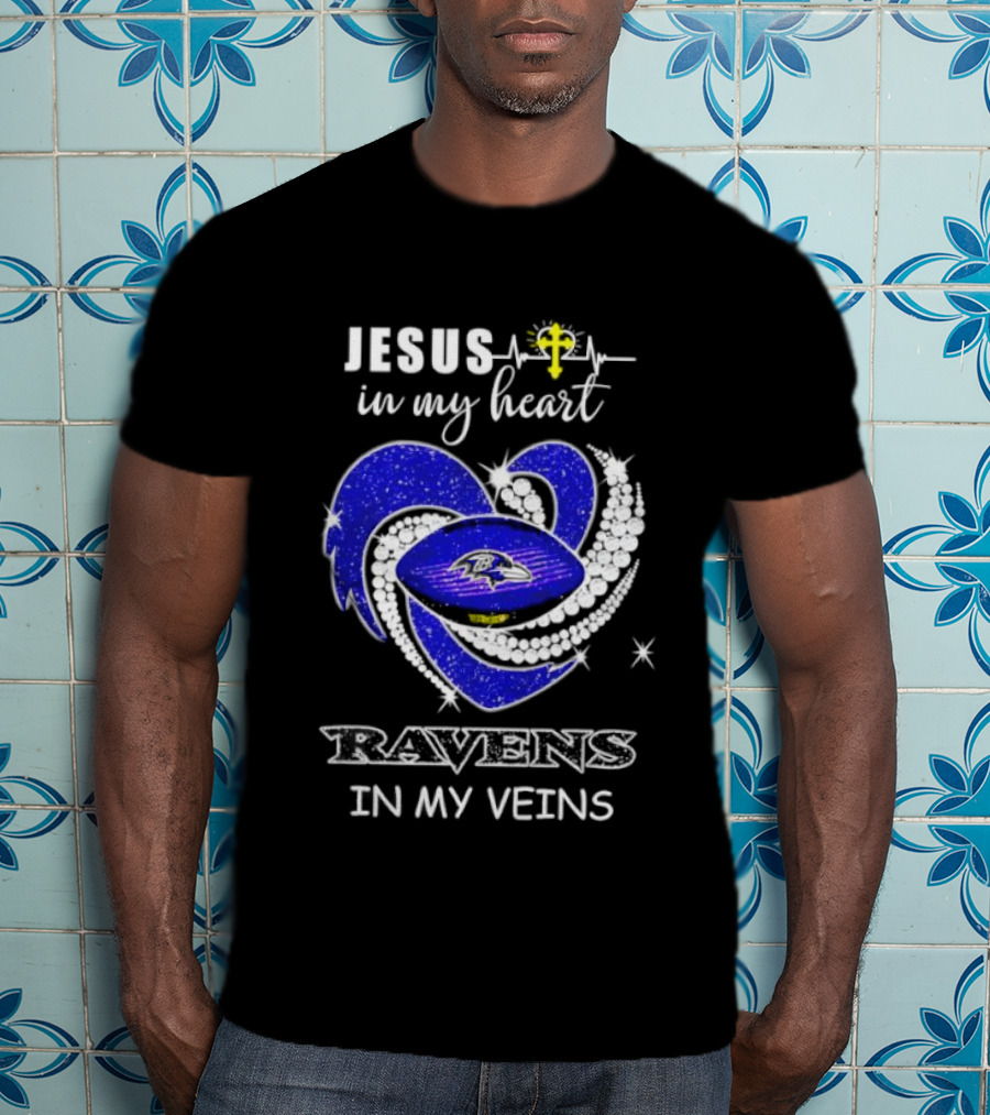 Jesus In My Heart Ravens In My Veins Football Spirit T-Shirt