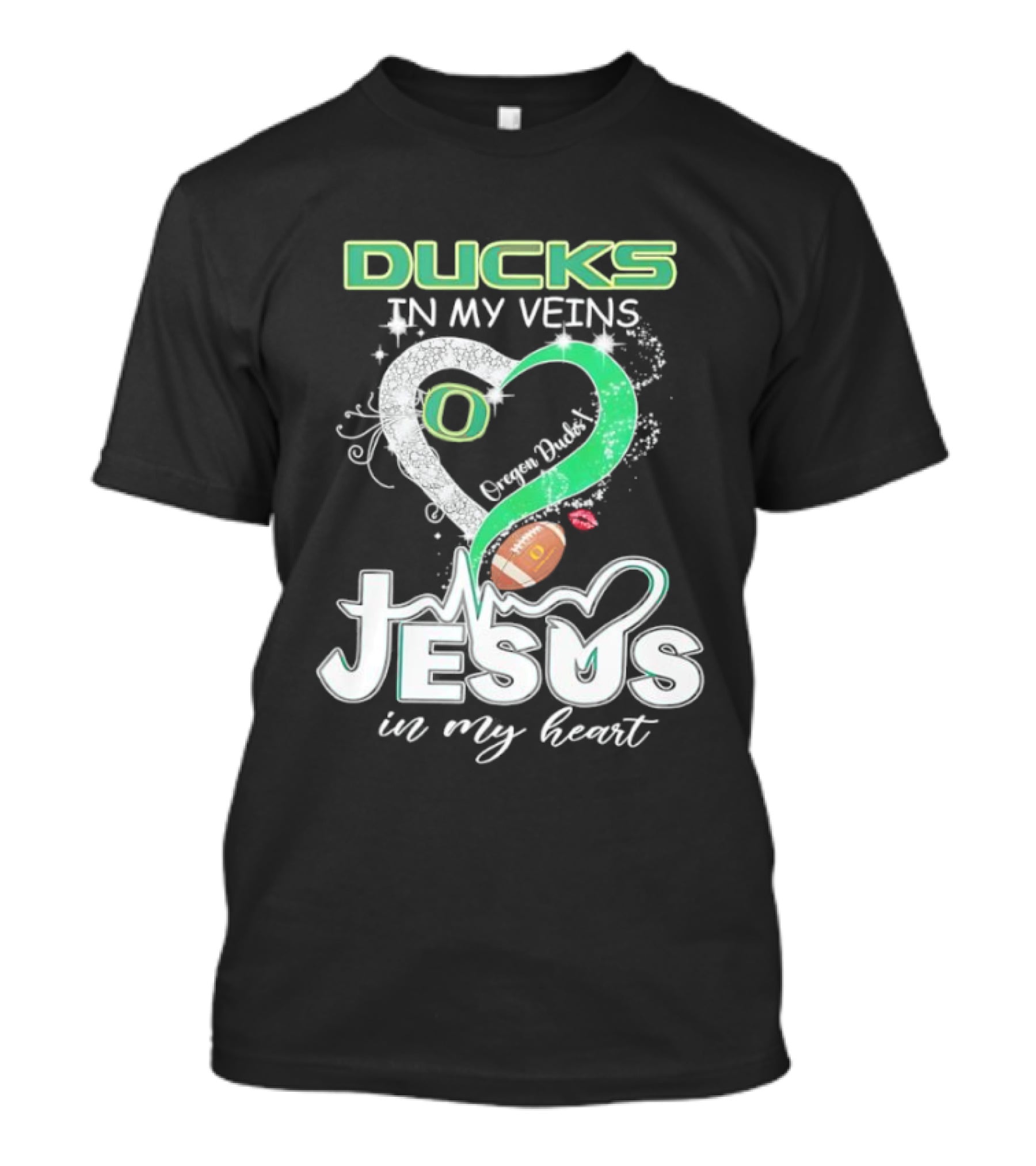 Oregon Ducks In My Veins Jesus In My Heart Football Love T-Shirt