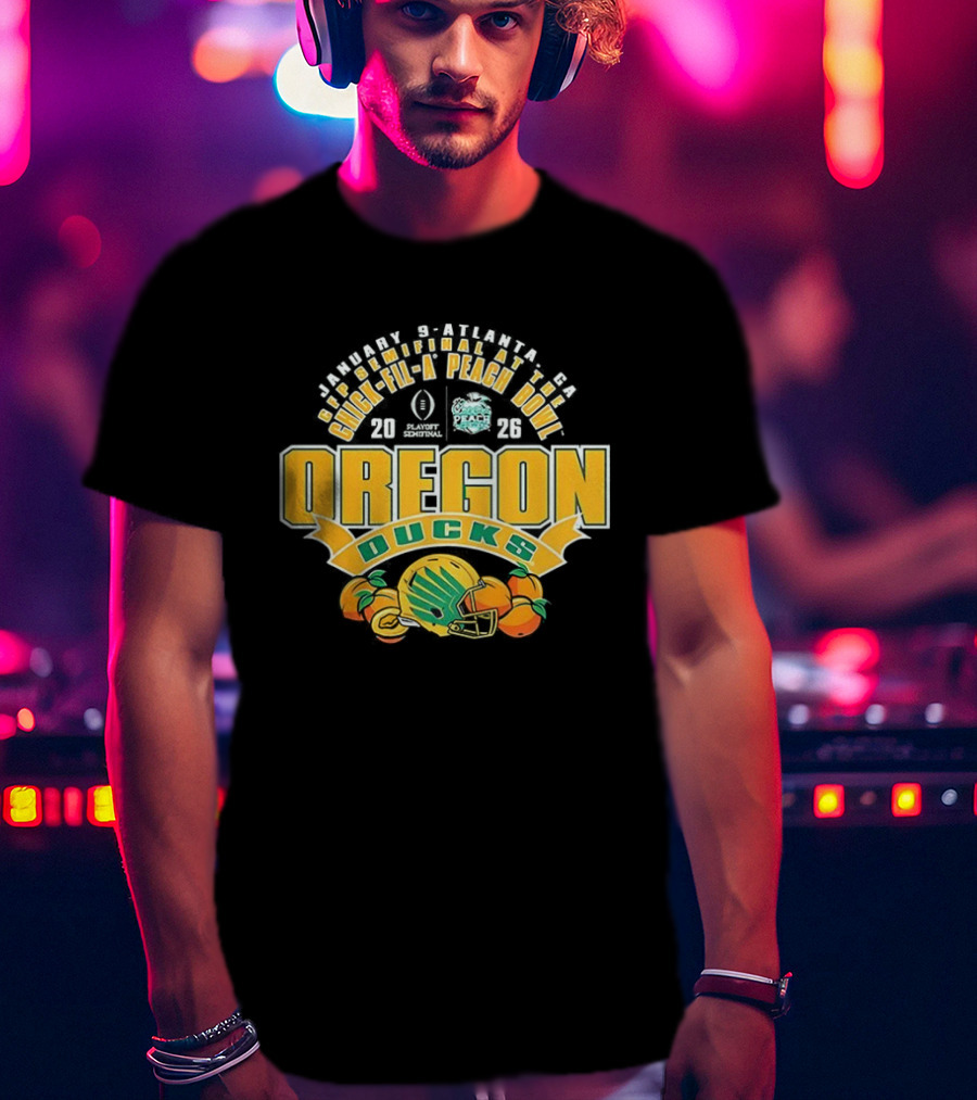 Oregon Ducks NCAA CFP Semifinal Chick Fil A Peach Bowl 2026 Helmet Peaches T-Shirt