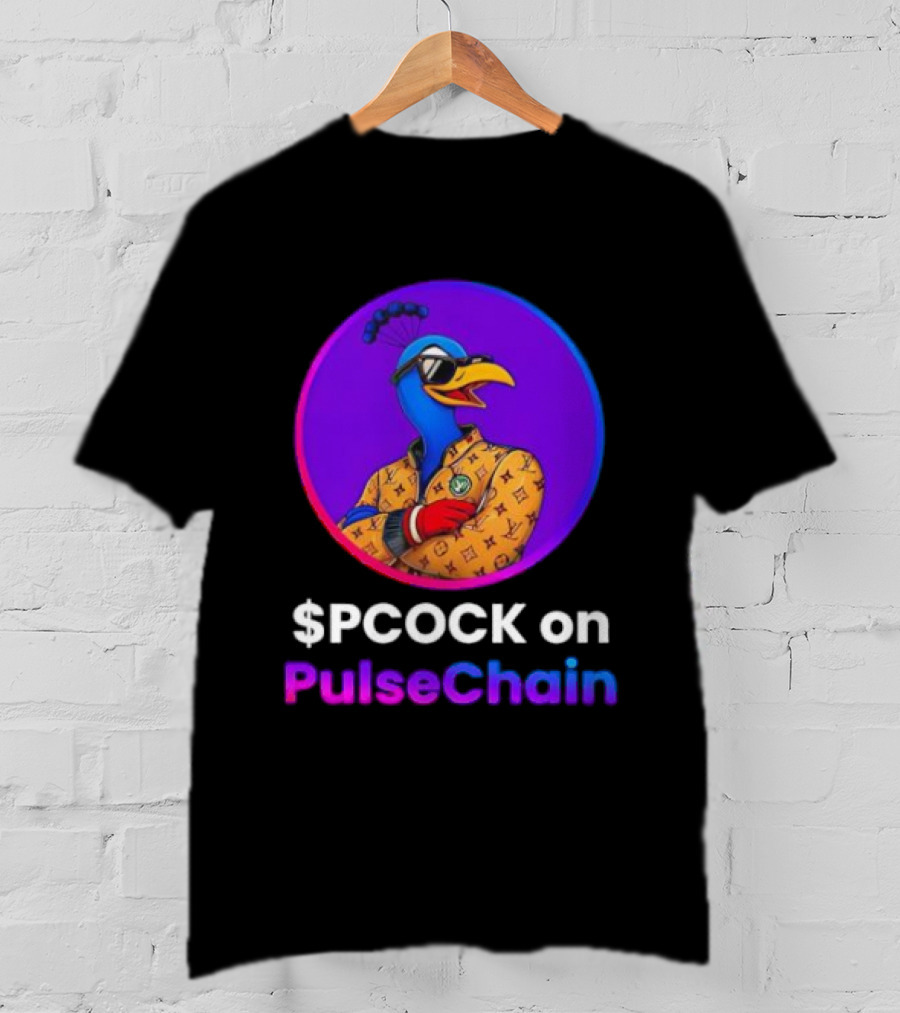 $PCOCK On PulseChain Peacock With Sunglasses And Patterned Outfit T-Shirt
