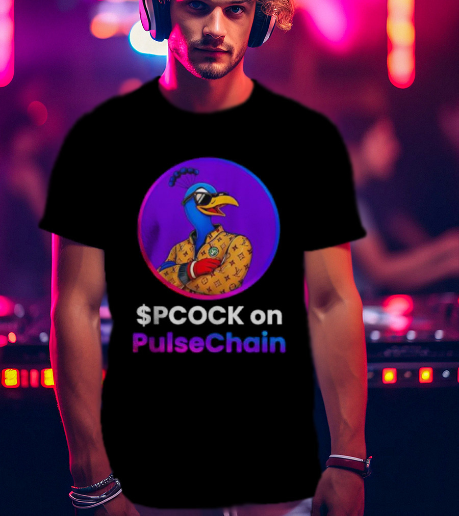 $PCOCK On PulseChain Peacock With Sunglasses And Patterned Outfit T-Shirt