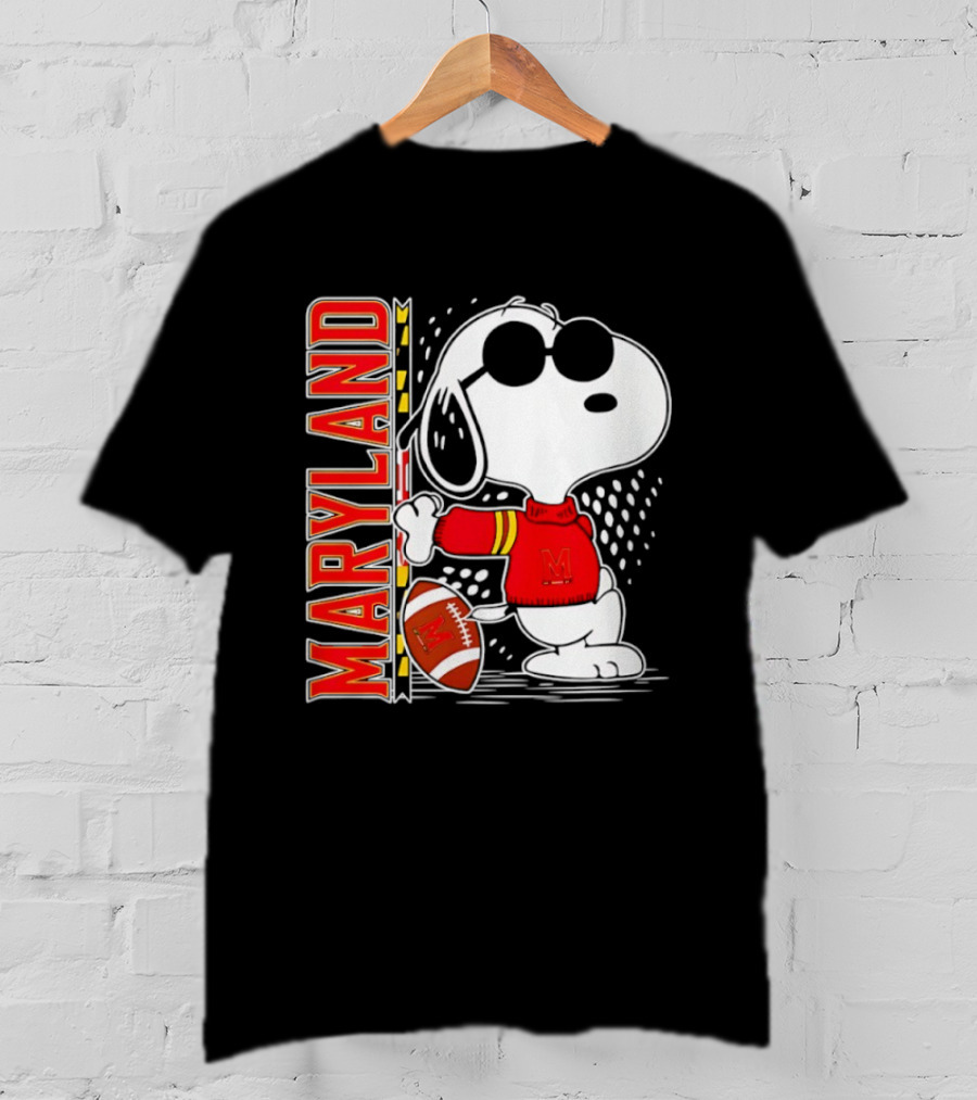 Snoopy Joe Cool With Football And Maryland Terrapins T-Shirt