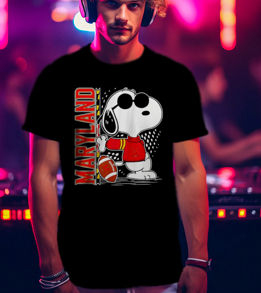 Snoopy Joe Cool With Football And Maryland Terrapins T-Shirt