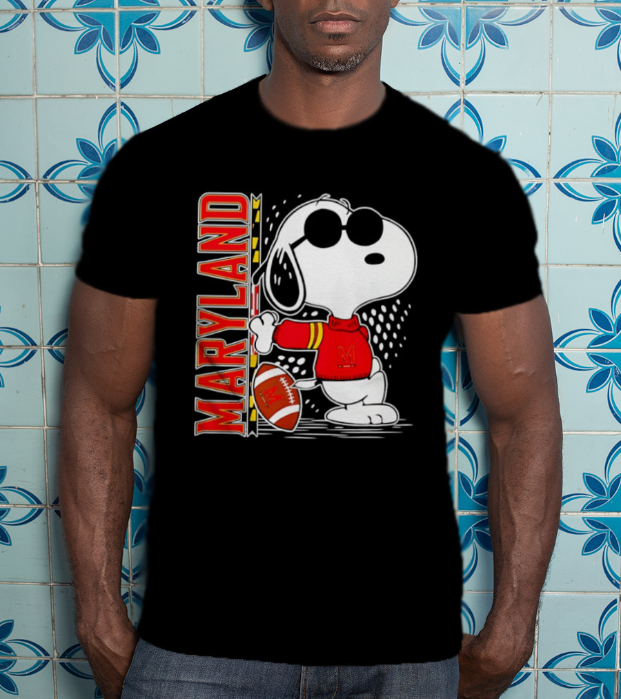 Snoopy Joe Cool With Football And Maryland Terrapins T-Shirt
