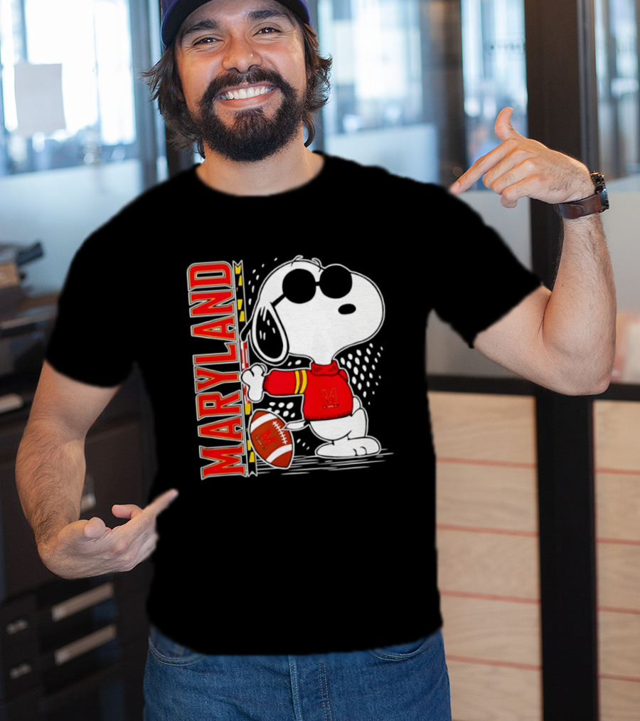 Snoopy Joe Cool With Football And Maryland Terrapins T-Shirt