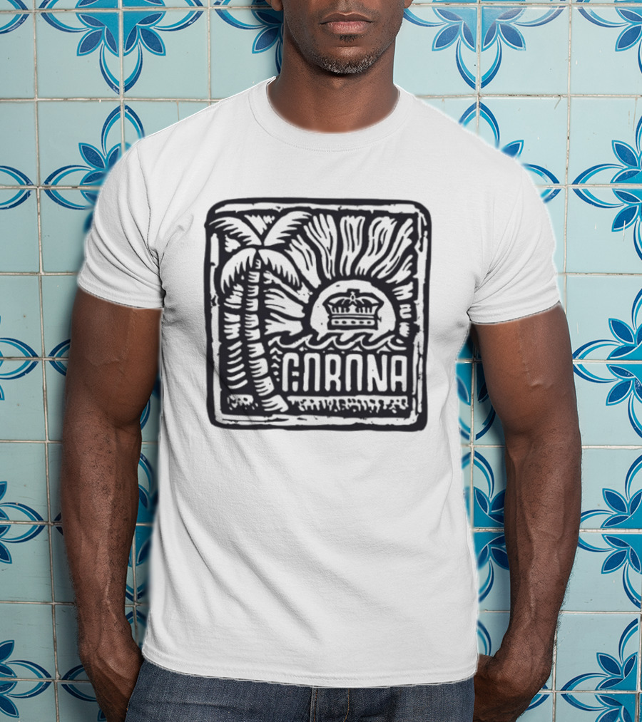 Corona Palm Tree Crown Sunburst Woodblock T-Shirt