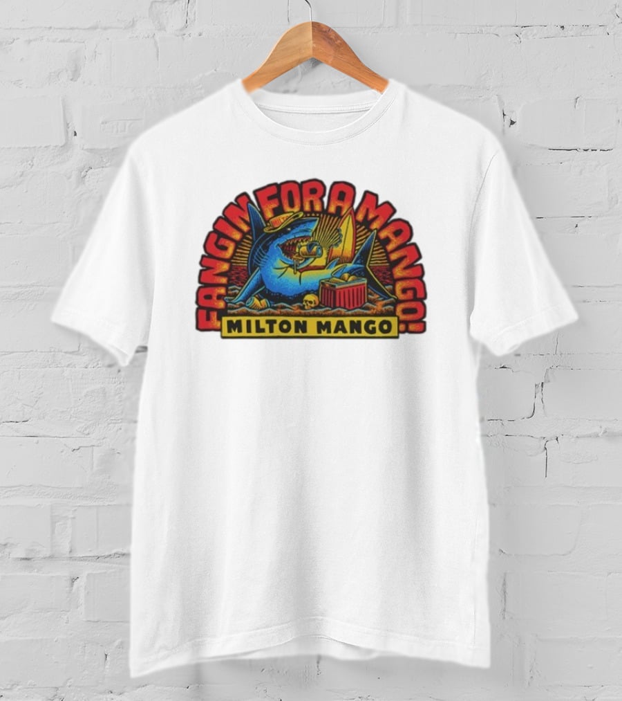Victor Bravo's Fangin' For A Milton Mango Surfing Shark With Tropical Vibes T-Shirt