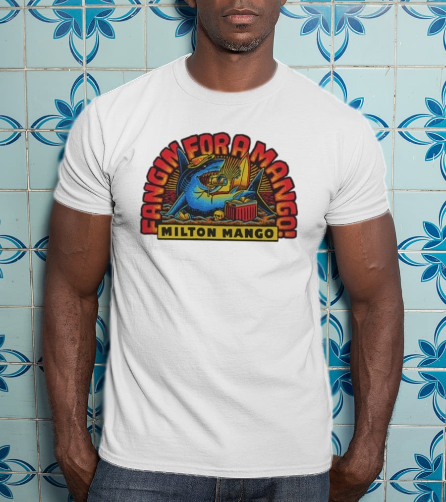 Victor Bravo's Fangin' For A Milton Mango Surfing Shark With Tropical Vibes T-Shirt