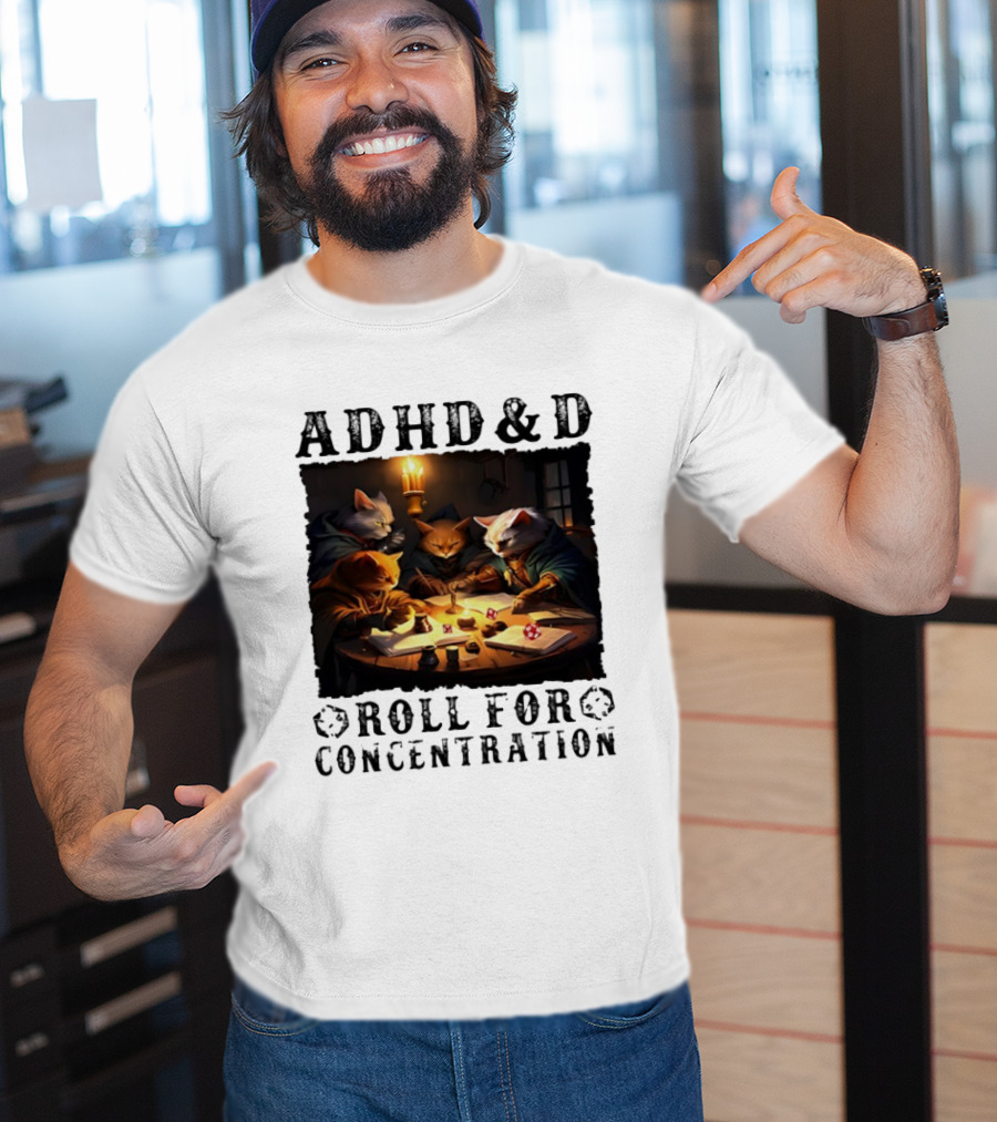 ADHD D Roll For Concentration Cats Playing Game Candlelight Table T-Shirt