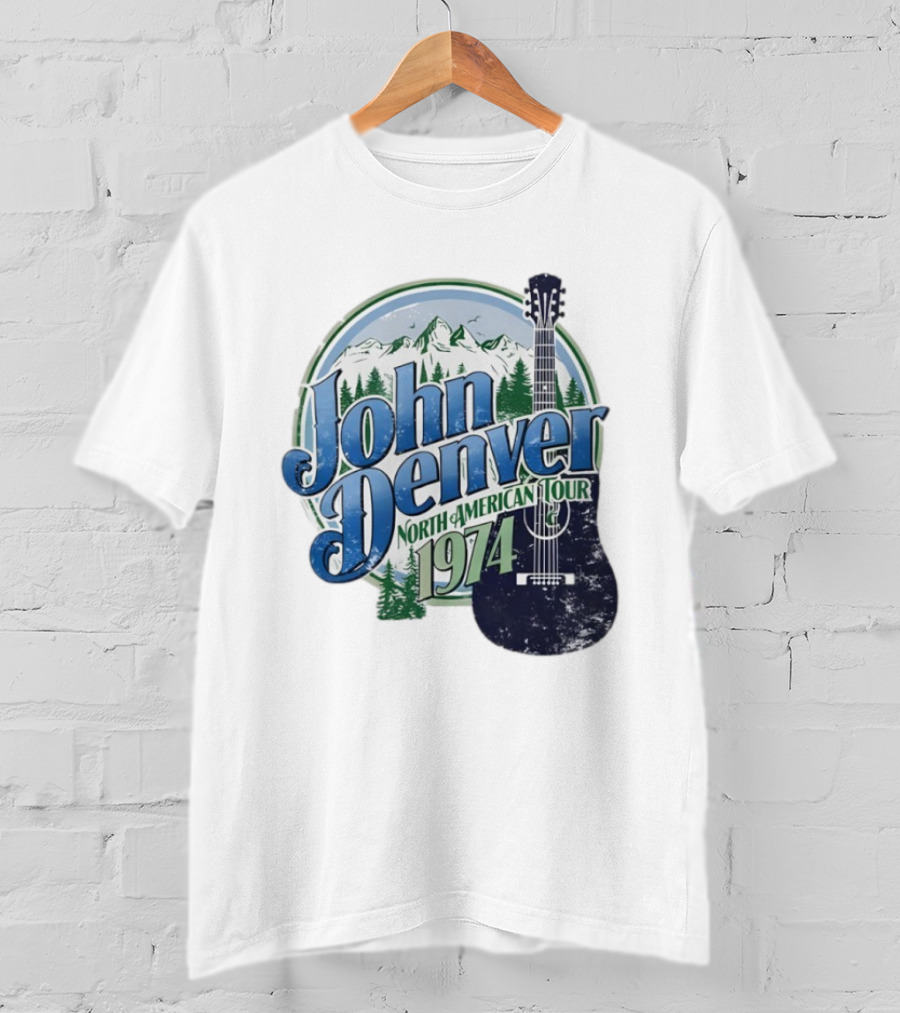 John Denver North American Tour 1974 With Guitar And Mountain Scene T-Shirt