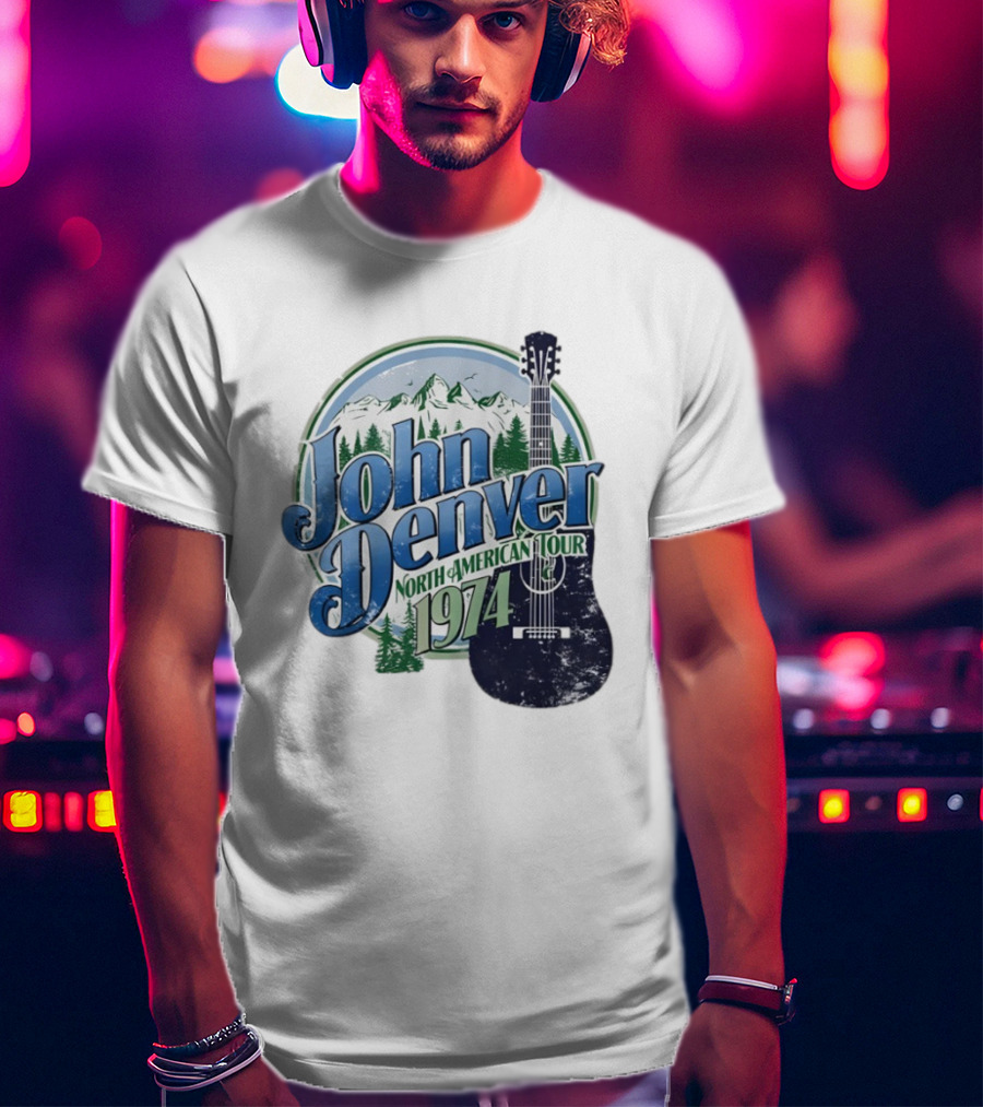 John Denver North American Tour 1974 With Guitar And Mountain Scene T-Shirt