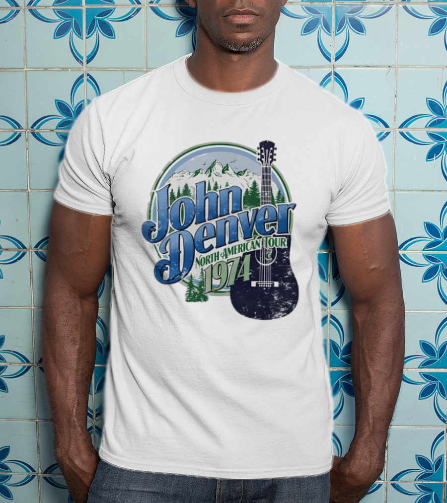 John Denver North American Tour 1974 With Guitar And Mountain Scene T-Shirt