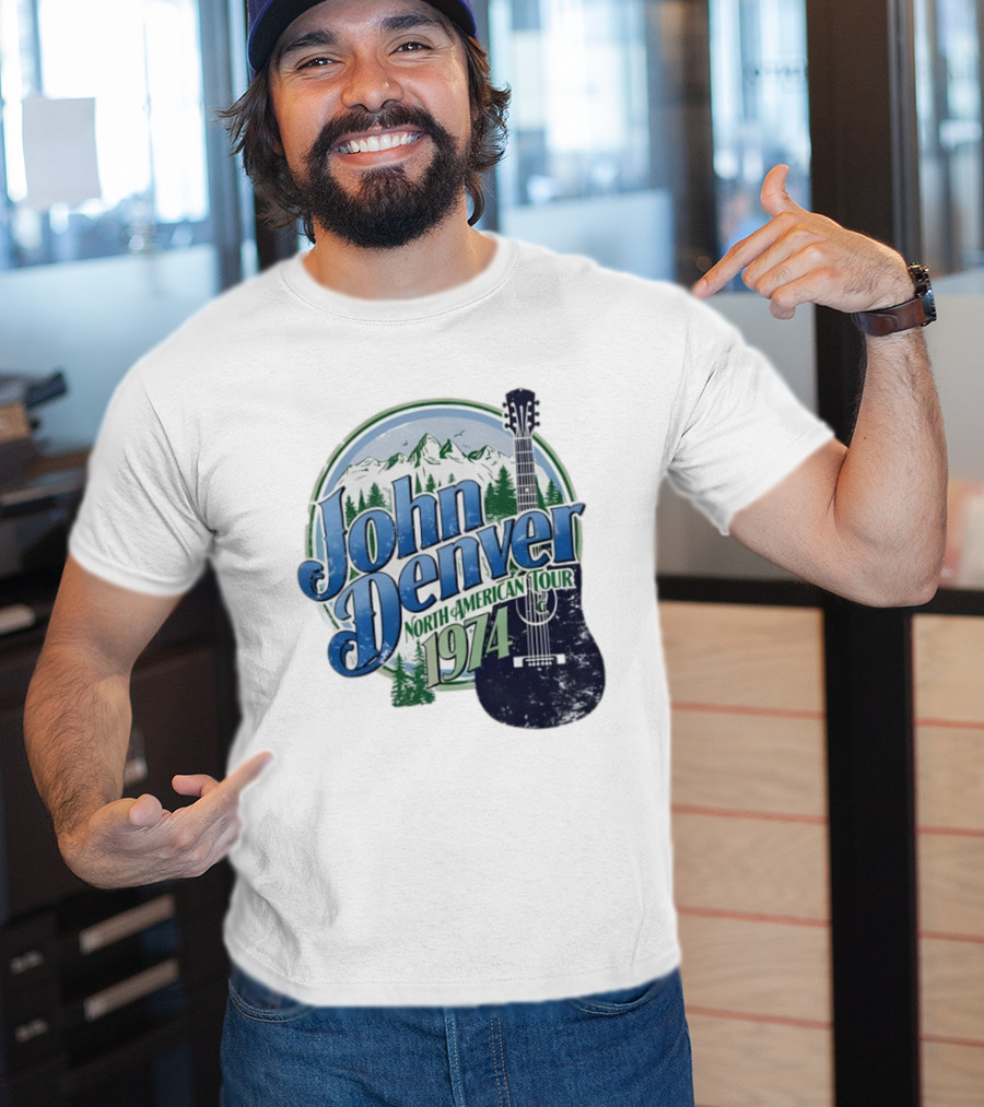 John Denver North American Tour 1974 With Guitar And Mountain Scene T-Shirt