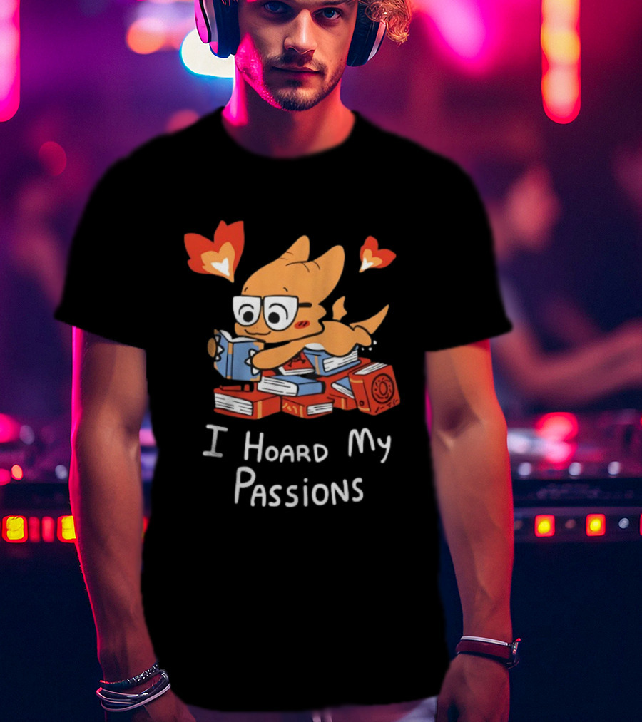 Dragon With Glasses Reading Books I Hoard My Passions Cute T-Shirt
