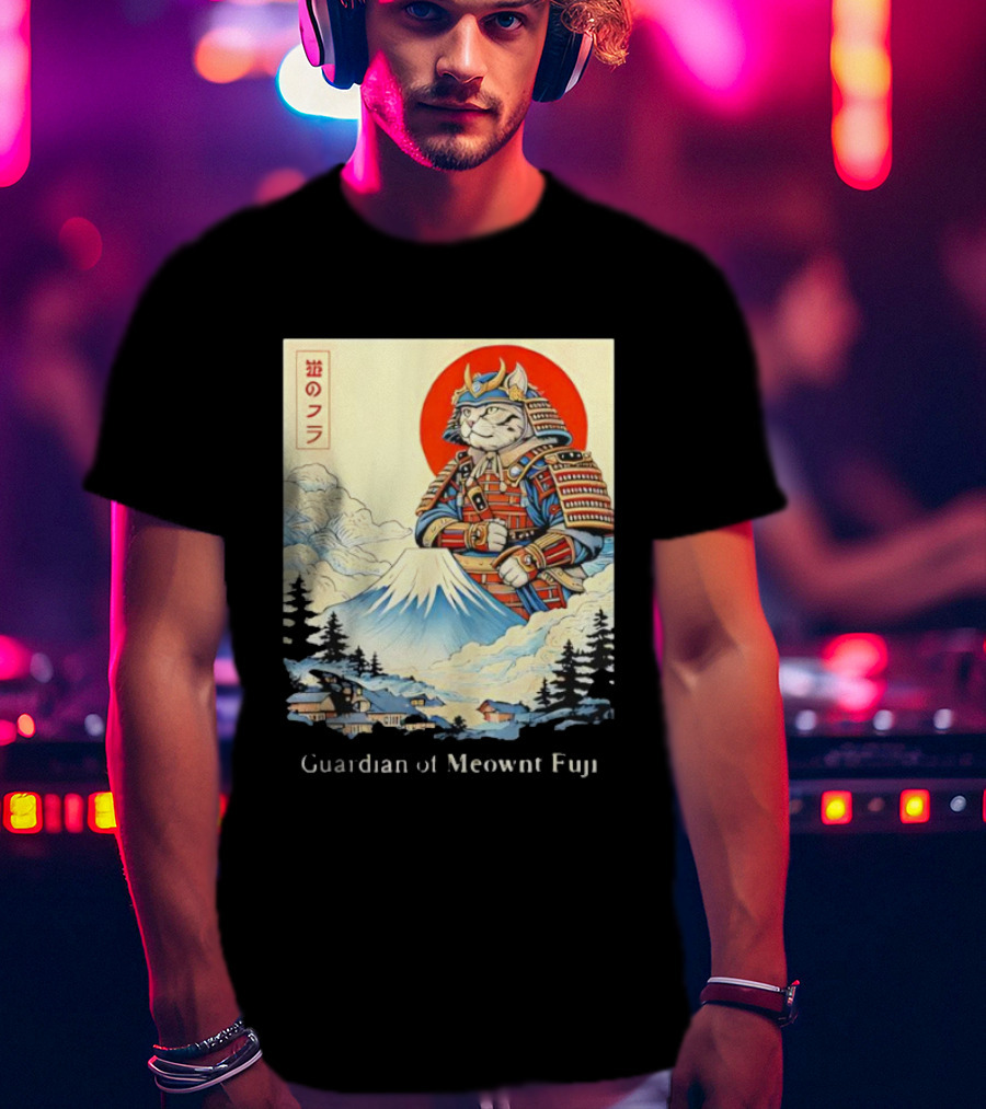 Guardian Of Meownt Fuji Samurai Cat Japanese T-Shirt