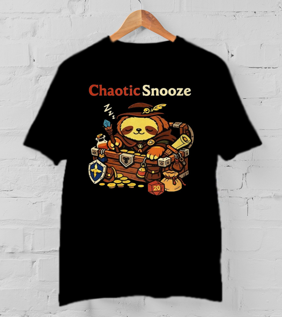 Chaotic Snooze Sloth With Dungeons And Dragons Dice And Treasure T-Shirt