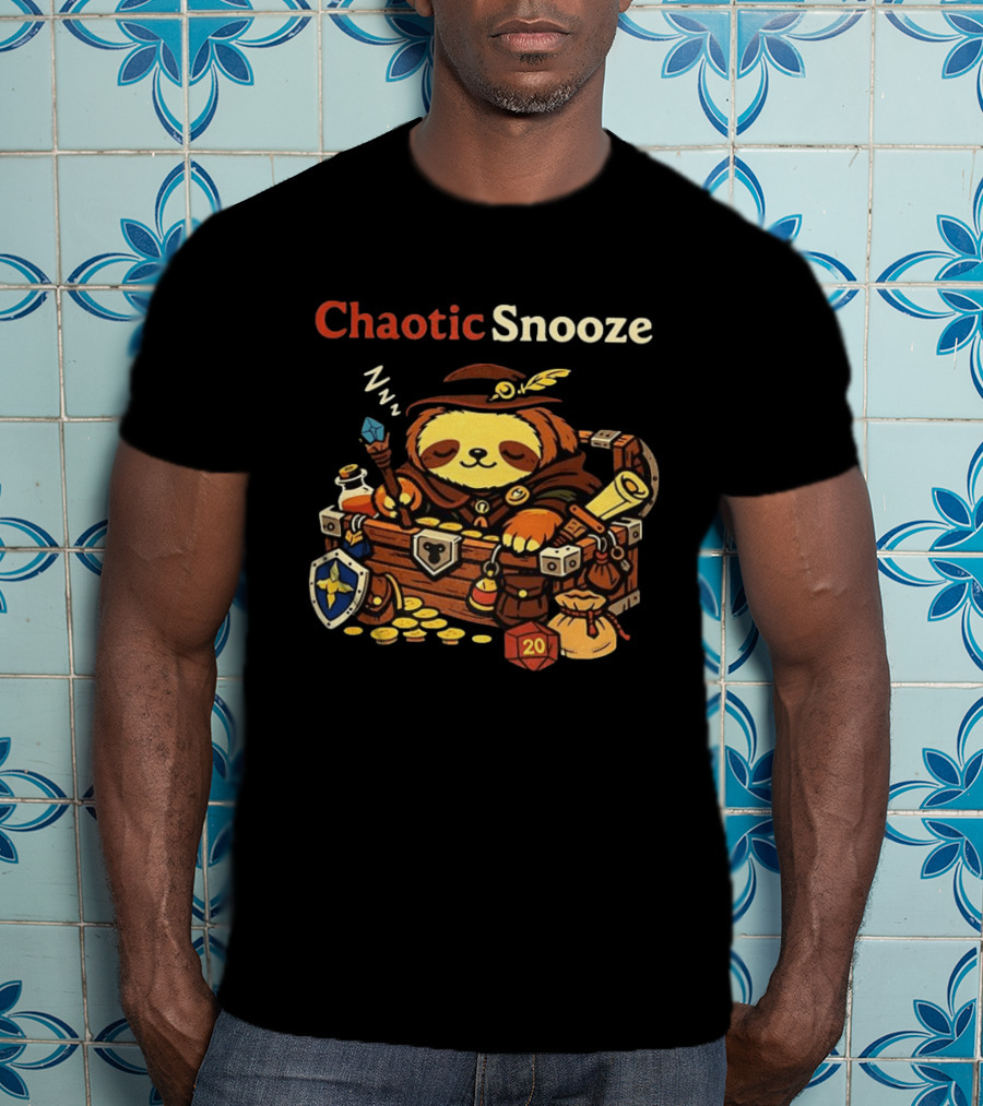 Chaotic Snooze Sloth With Dungeons And Dragons Dice And Treasure T-Shirt