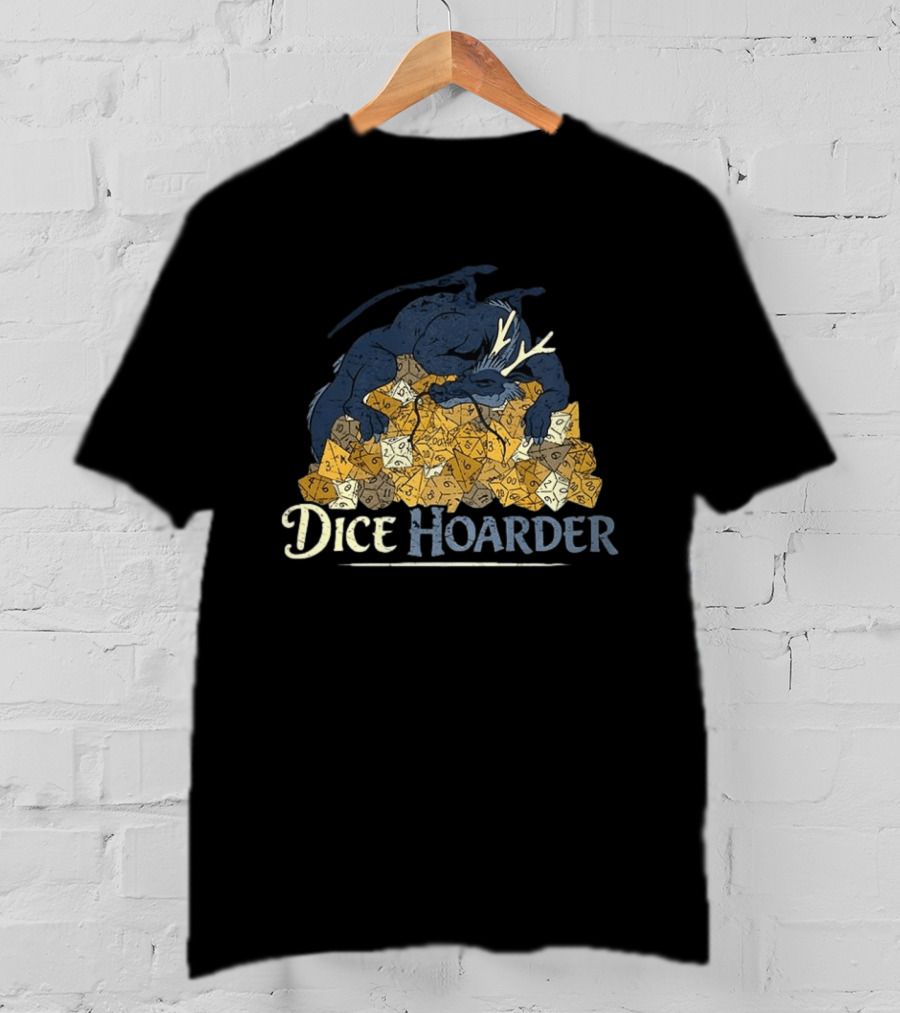 Dice Hoarder Dragon With Pile Of Polyhedral Dice Dungeons And Dragons Fantasy T-Shirt