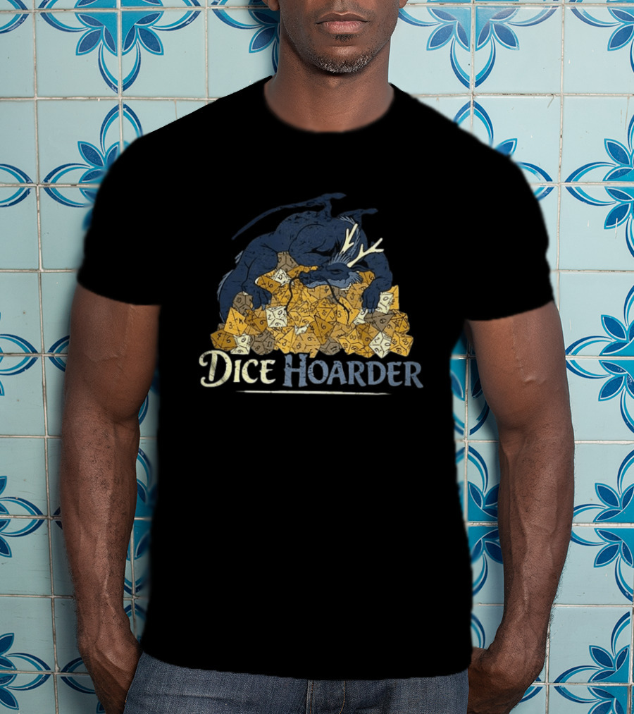 Dice Hoarder Dragon With Pile Of Polyhedral Dice Dungeons And Dragons Fantasy T-Shirt