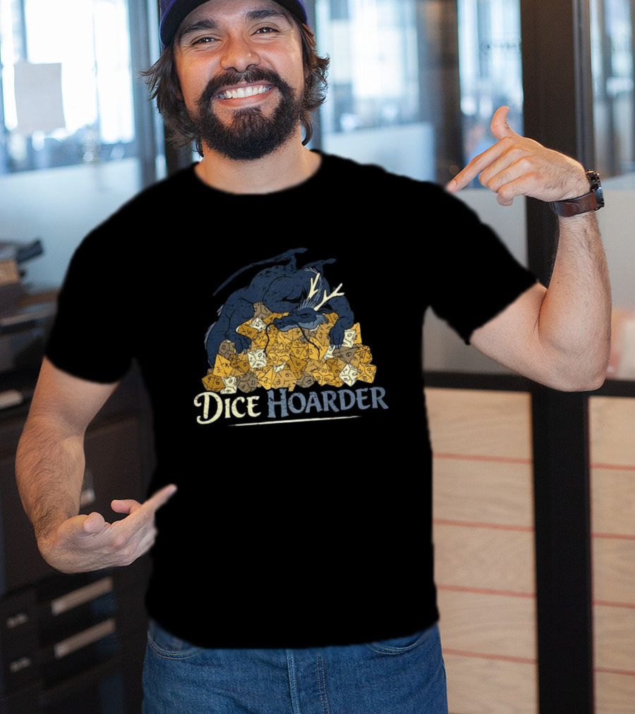 Dice Hoarder Dragon With Pile Of Polyhedral Dice Dungeons And Dragons Fantasy T-Shirt