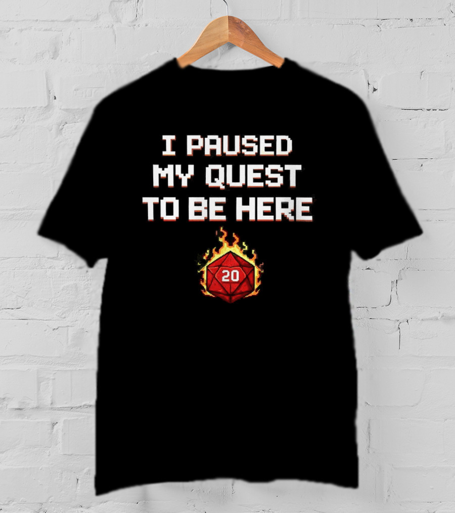 I Paused My Quest To Be Here 20 Sided Dice Flames Dungeons And Dragons T-Shirt