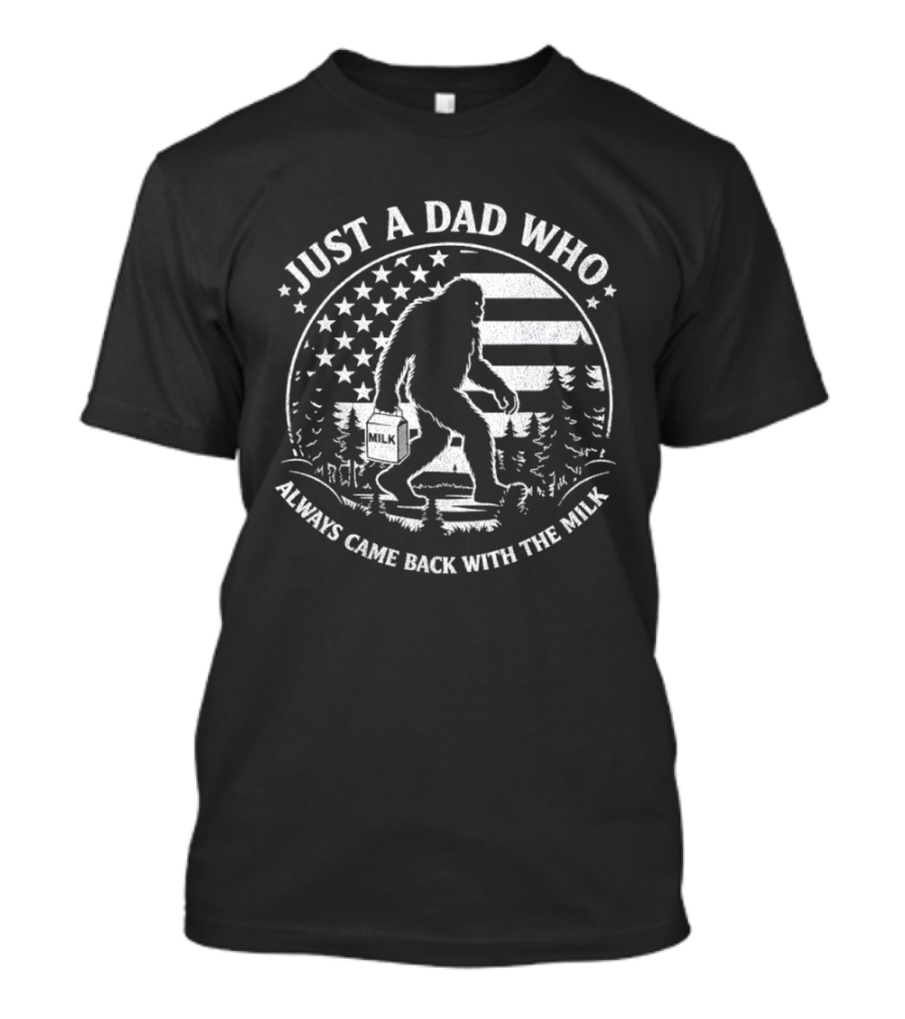 Bigfoot Dad Always Came Back With The Milk Retro Forest Stars T-Shirt