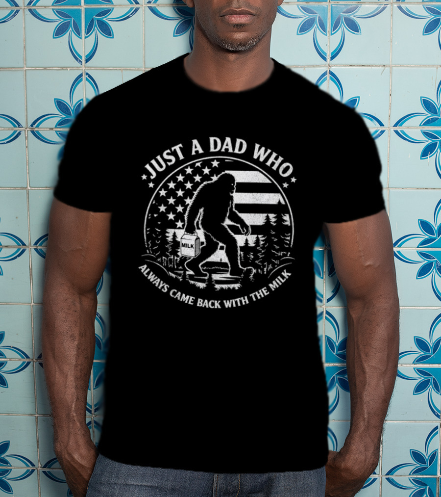 Bigfoot Dad Always Came Back With The Milk Retro Forest Stars T-Shirt