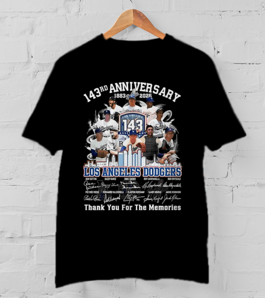 Los Angeles Dodgers 143rd Anniversary Thank You For The Memories Player Signatures T-Shirt