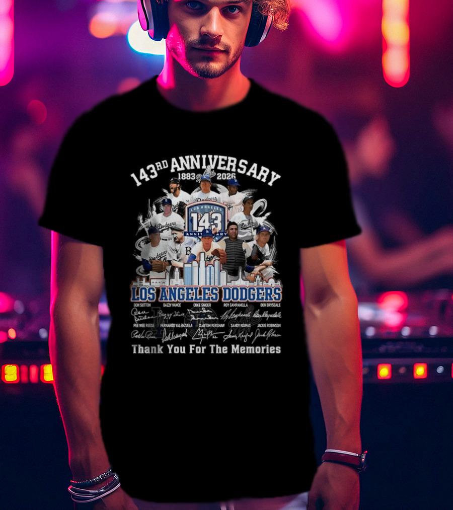 Los Angeles Dodgers 143rd Anniversary Thank You For The Memories Player Signatures T-Shirt