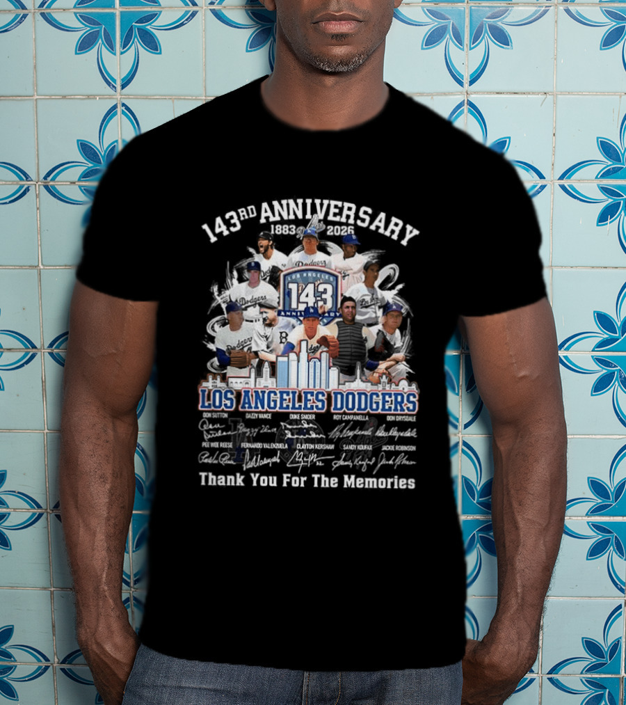 Los Angeles Dodgers 143rd Anniversary Thank You For The Memories Player Signatures T-Shirt