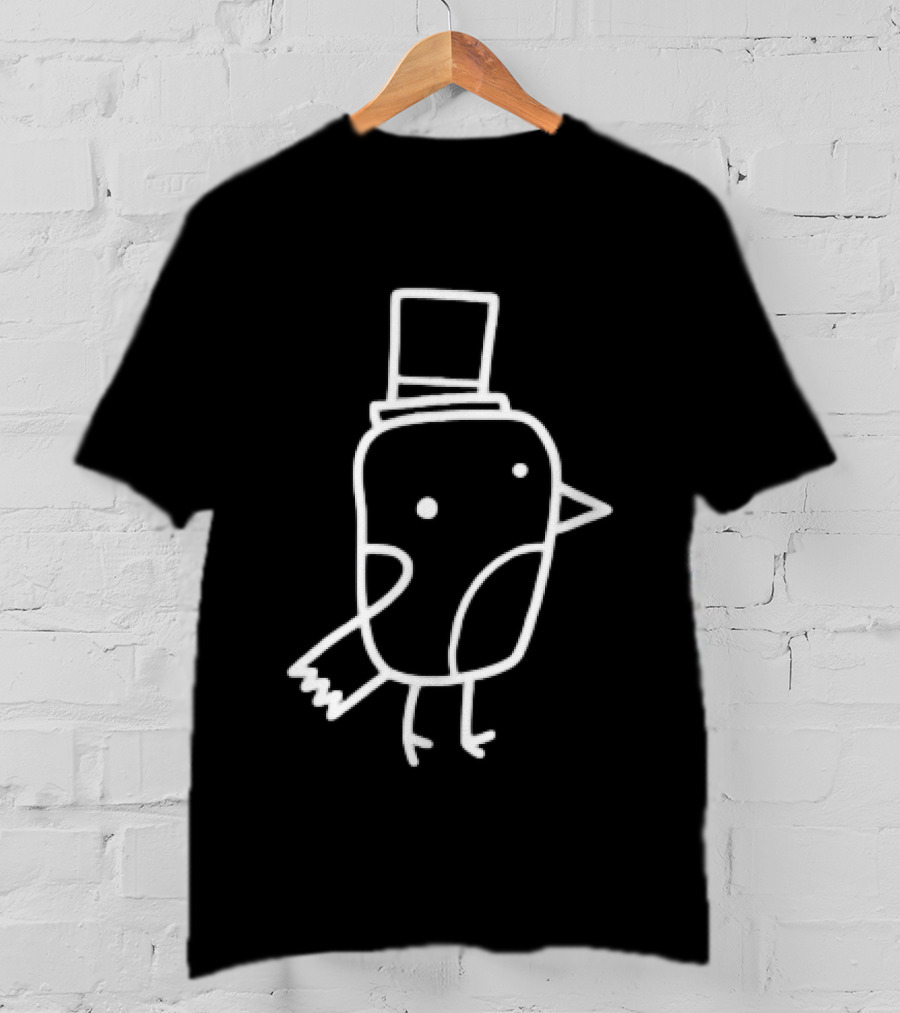 Minimalist Line Art Gentleman Bird Doodle Top Hat T-Shirt