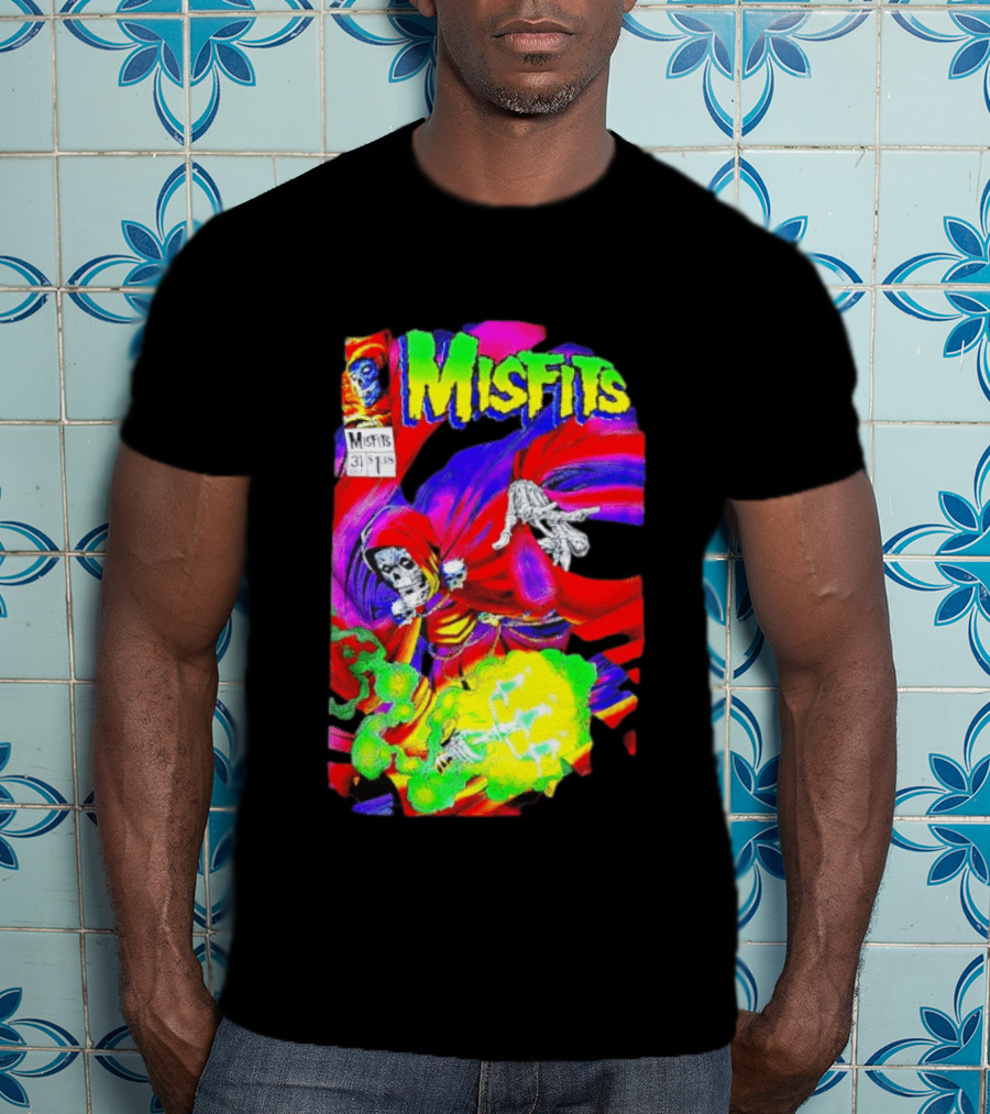 Misfits Hell Fiend Spawn 31 Fiend Skull Cloak Neon T-Shirt
