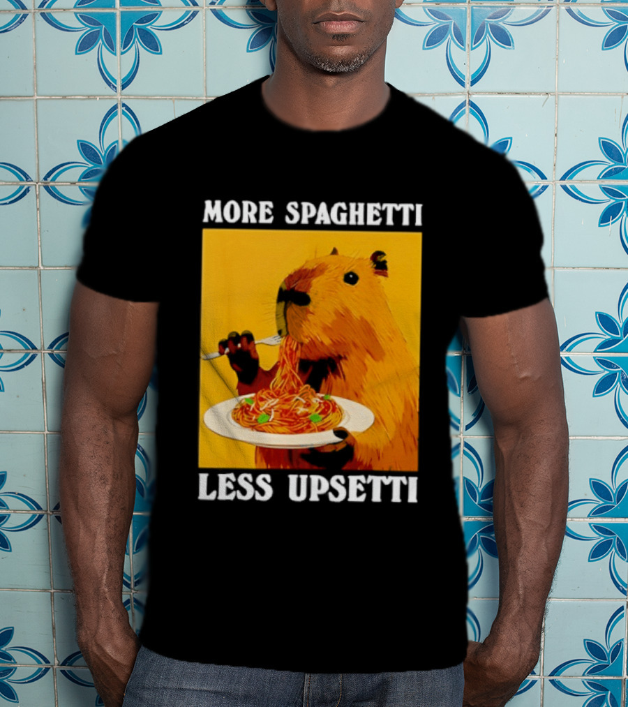 More Spaghetti Less Upsetti Capybara Eating Pasta Plate T-Shirt