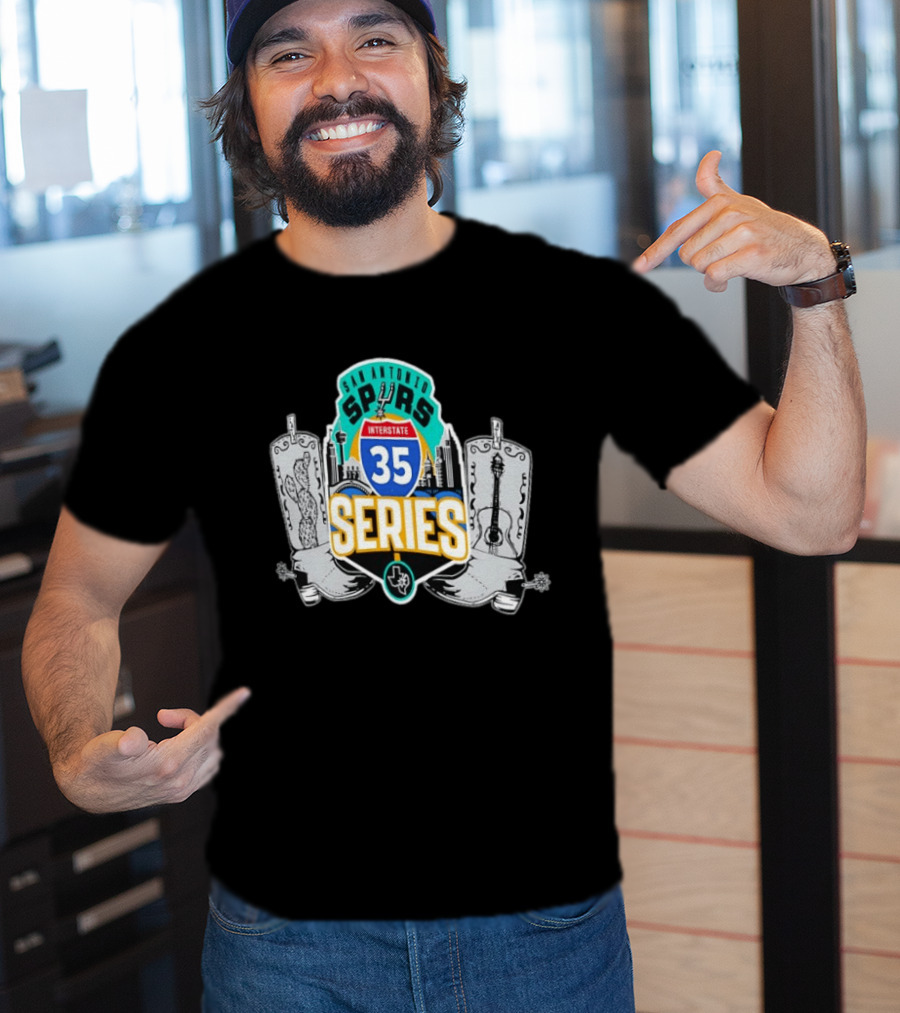 San Antonio Spurs Interstate 35 Series Cactus Guitar Boots Skyline T-Shirt