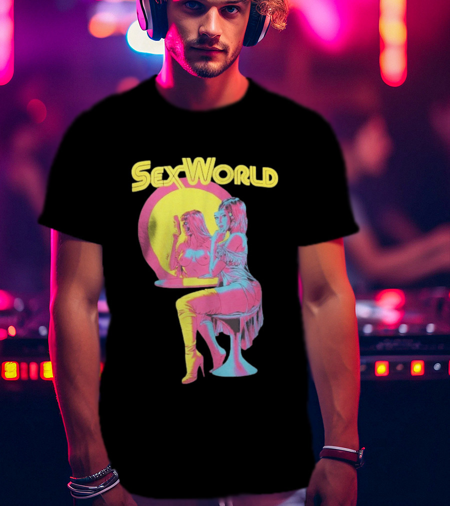 SexWorld Retro Neon Art Style With Futuristic Sexbot T-Shirt