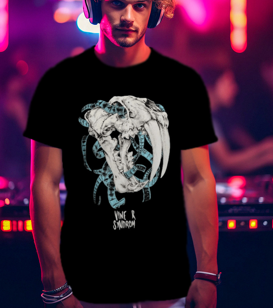 Vinegar Syndrome Saber Toothed Tiger Skull Vintage Film Reel T-Shirt