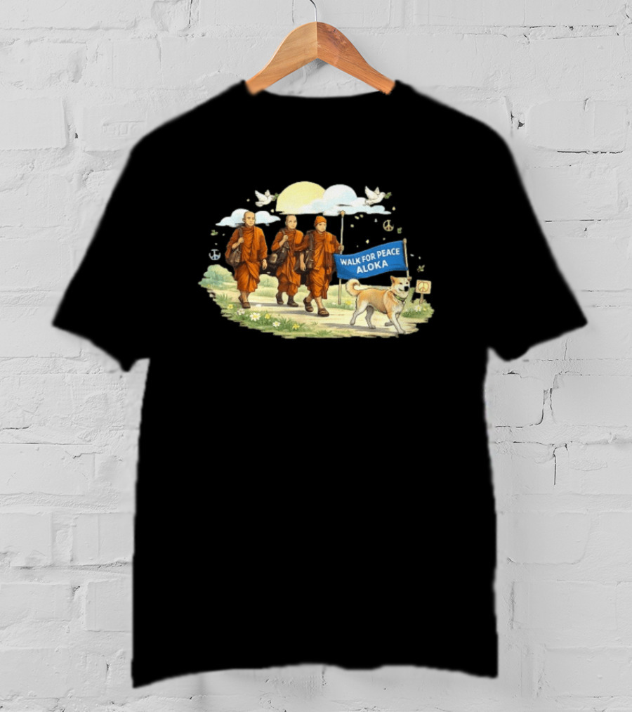 Walk For Peace Aloka Monks With Dog And Doves T-Shirt