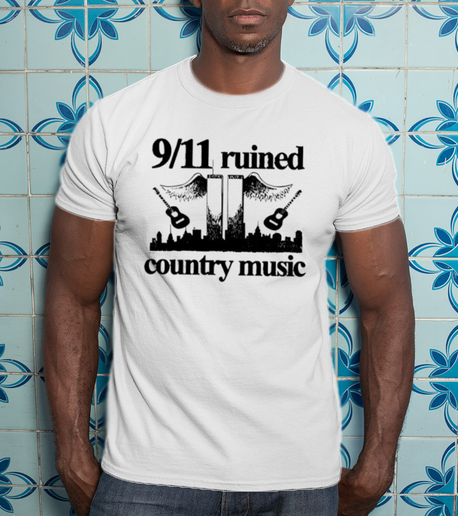 9 11 Ruined Country Music Twin Towers City Skyline Guitars T-Shirt