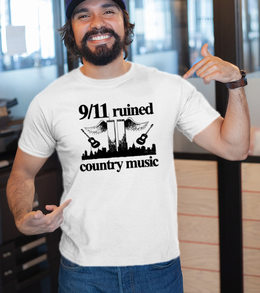 9 11 Ruined Country Music Twin Towers City Skyline Guitars T-Shirt