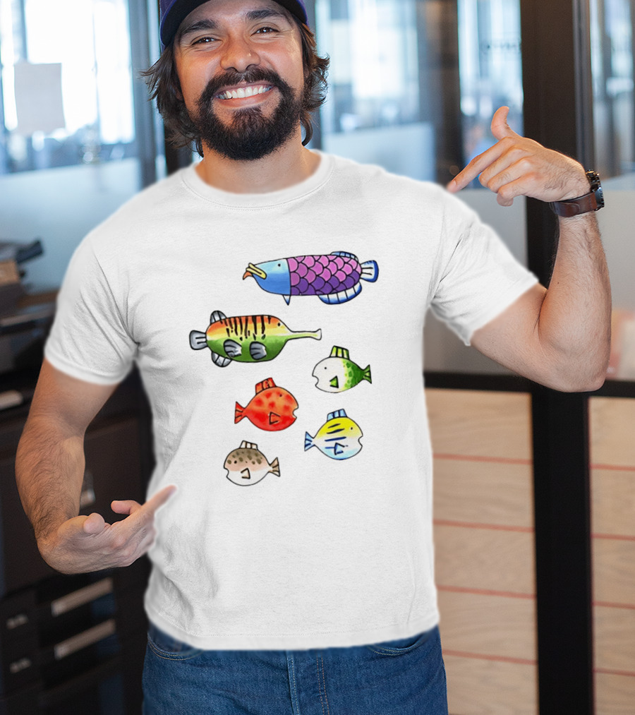 Fishing Wii Party Play Fish Species Video Game Colorful Fish T-Shirt