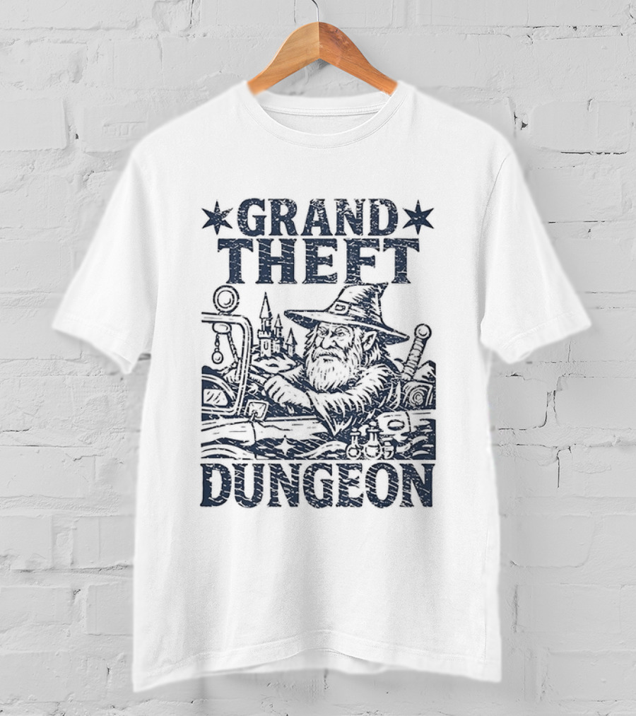 Grand Theft Dungeon Wizard Parody Adventure Gamer Mashup T-Shirt