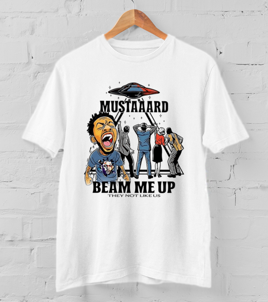 Mustard Beam Me Up They Not Like Us Alien Abduction T-Shirt