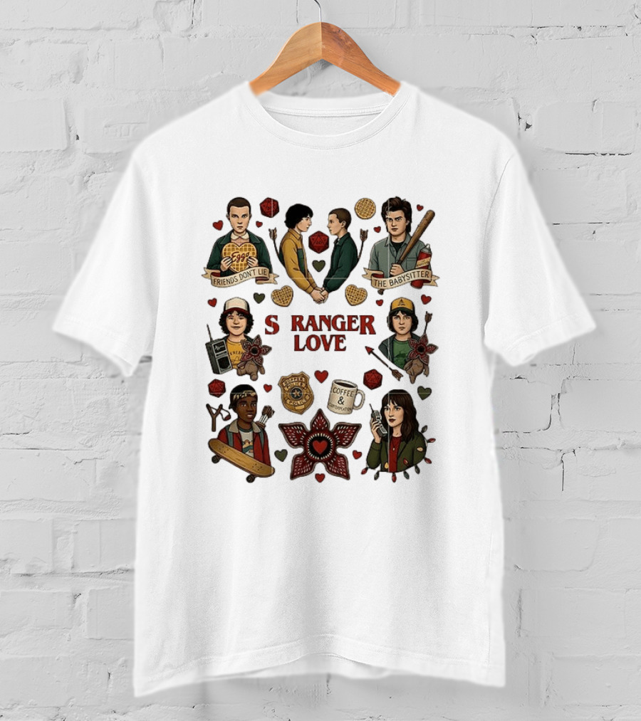 Stranger Love Friends Don't Lie Valentine's Day Babysitter Coffee Contemplation T-Shirt