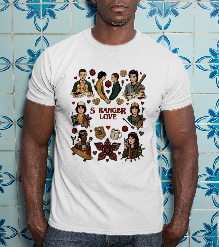 Stranger Love Friends Don't Lie Valentine's Day Babysitter Coffee Contemplation T-Shirt