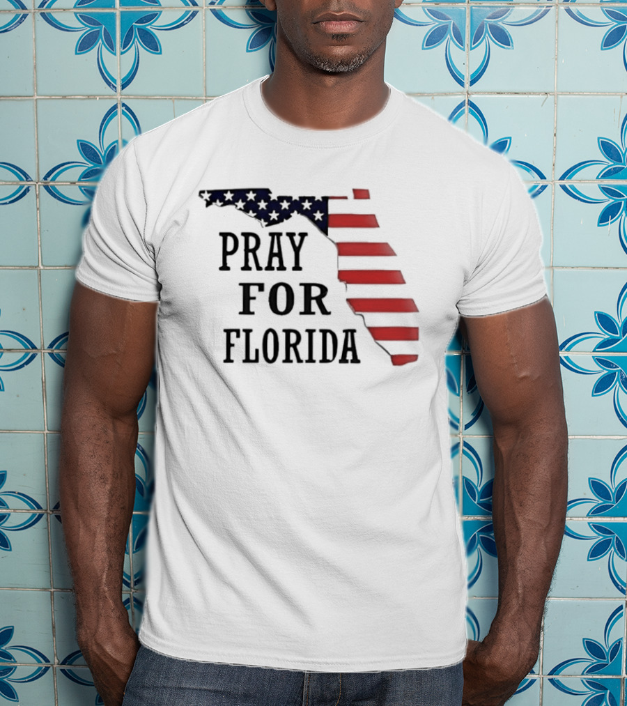 Pray For Florida American Flag Map Stars And Stripes T-Shirt
