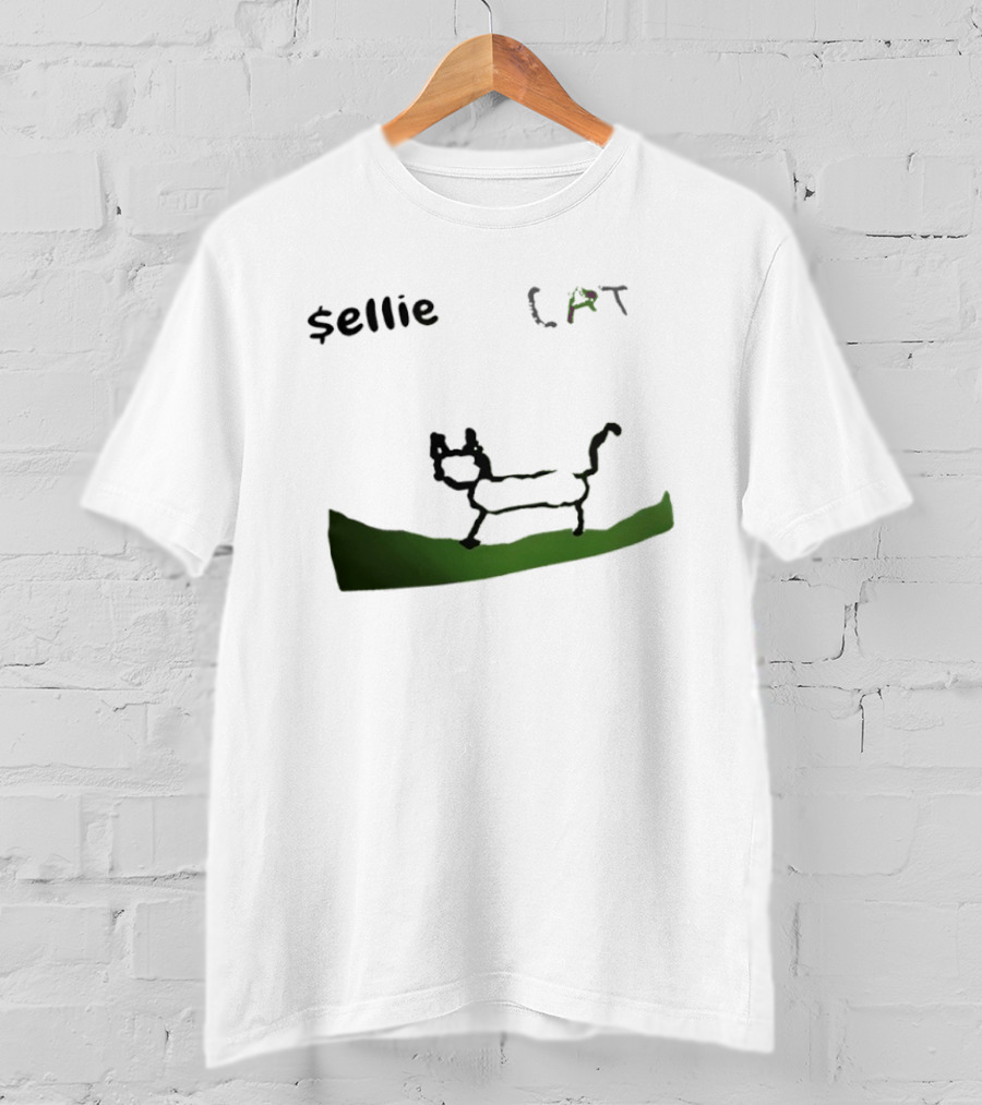 $sellie CAT Drawing Sketch With Green Ground T-Shirt